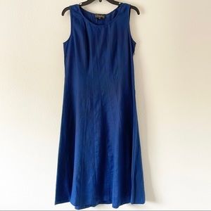 100% Linen Midi Blue Sleeveless Dress Size Petite Med